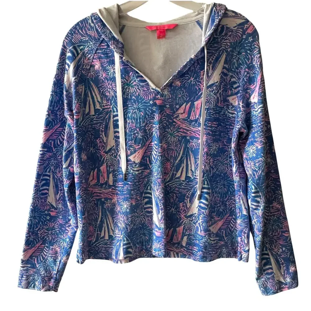 Lilly Pulitzer Kiawah Hoodie Womens Medium Sailabration Boca Blue Resort Beachy